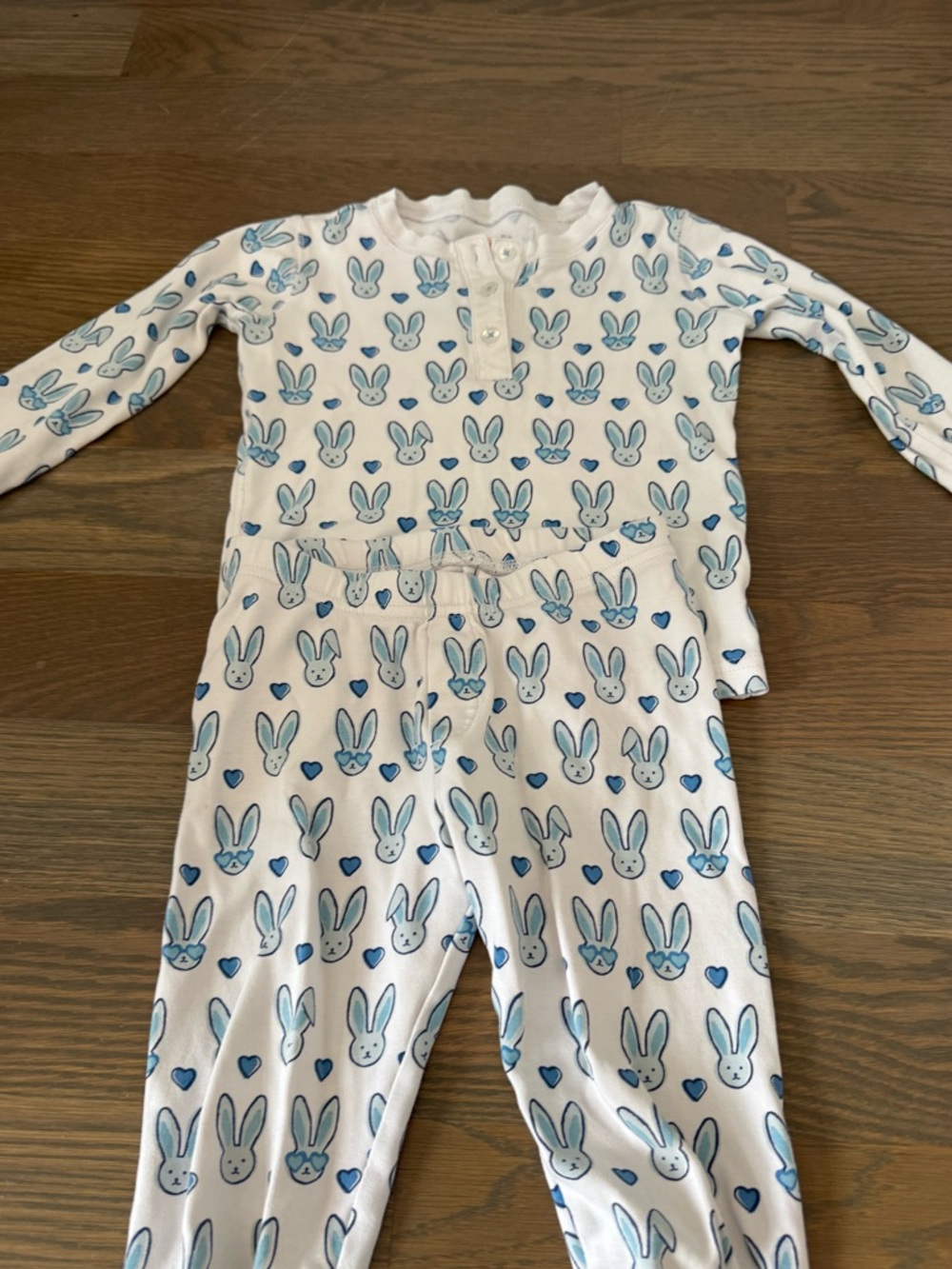 Roller Rabbit White Pajama Set with Light Blue Bunny Print